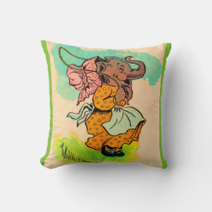 Coussin 1930, éléphant habillé jouant à la corde de saut