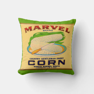 Coussin 1930 Marvel en conserve étiquette de maïs