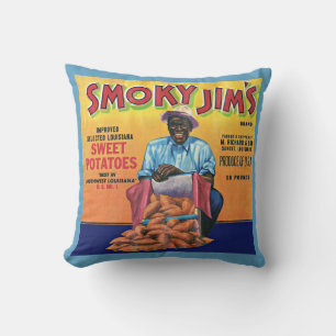 Coussin 1940 Smoky Jim's sweet potato crate étiquette