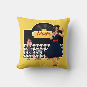 Coussin 1950 à damiers jaune noir et blanc