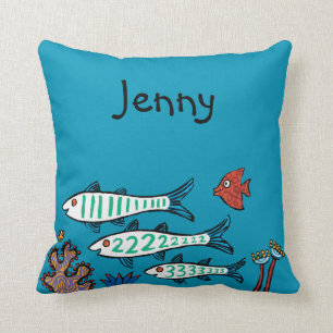 Coussin 1, 2, 3 poissons avec de petits poissons et corail