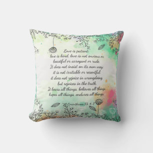 Coussin 1 Corinthians 13: 4-7 throw pillow