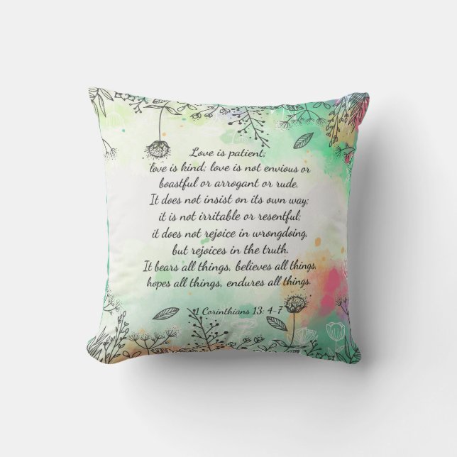 Coussin 1 Corinthians 13: 4-7   throw pillow (Recto)