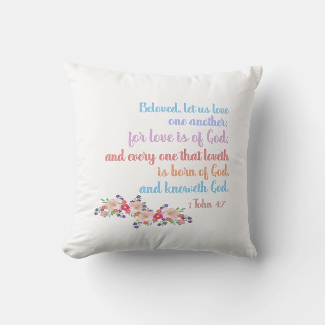 Coussin 1 Jean 4:7 Verset biblique Texte arc-en-ciel (Recto)