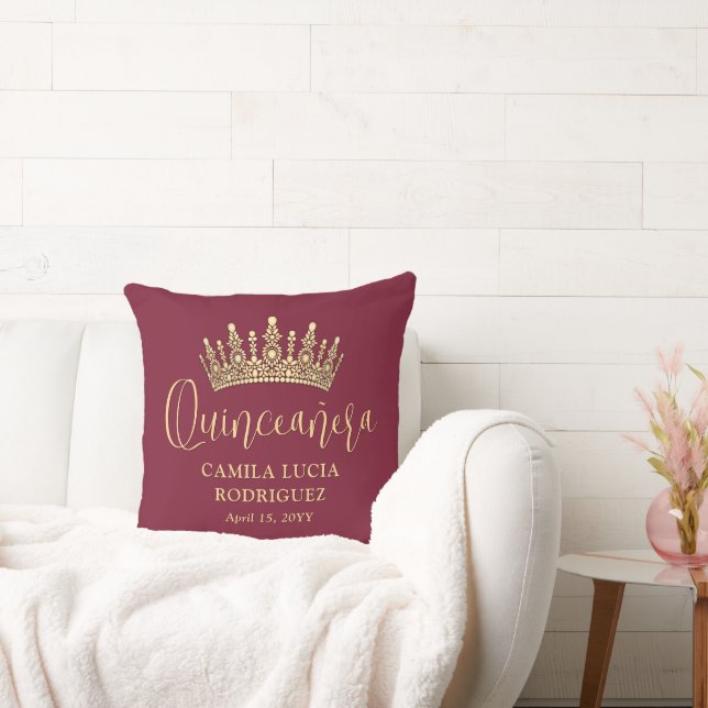 Coussin 1 Photo Quinceañera Crown Burgundy & Gold Keepsake (Canapé)