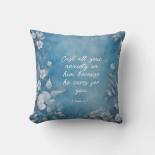 Coussin 1 Pierre 5:7 « Déversez toutes vos anxiétés » Bleu