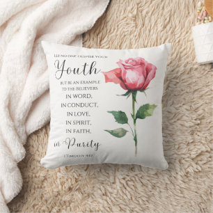 Coussin 1 Timothée 4:12 - Jeune Bible Verse Fleur