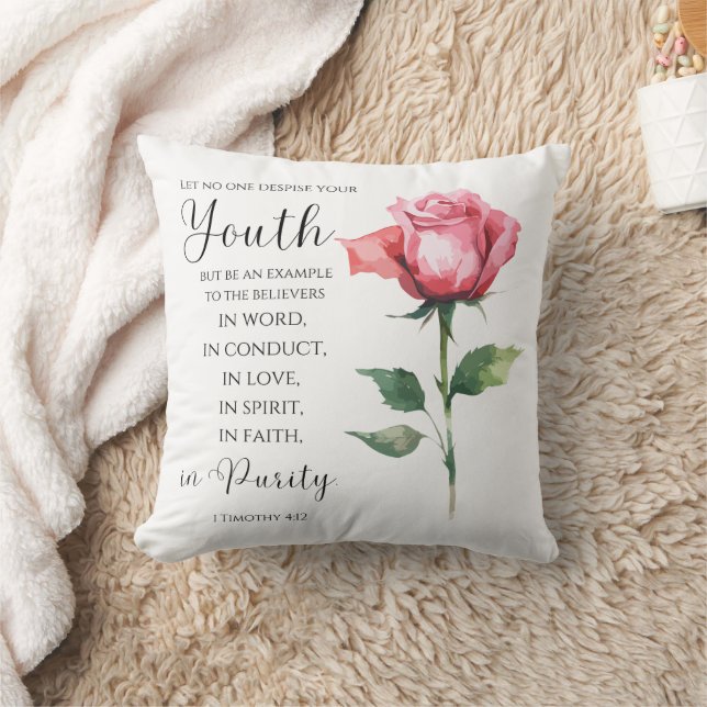 Coussin 1 Timothée 4:12 - Jeune Bible Verse Fleur (Couverture)