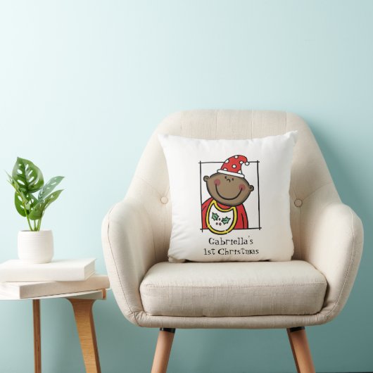 Coussin 1er Noël de bébé sur mesure teint foncé visage (Chaise)
