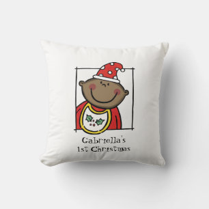 Coussin 1er Noël de bébé sur mesure teint foncé visage