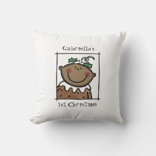 Coussin 1er Noël de bébé sur mesure teint foncé visage