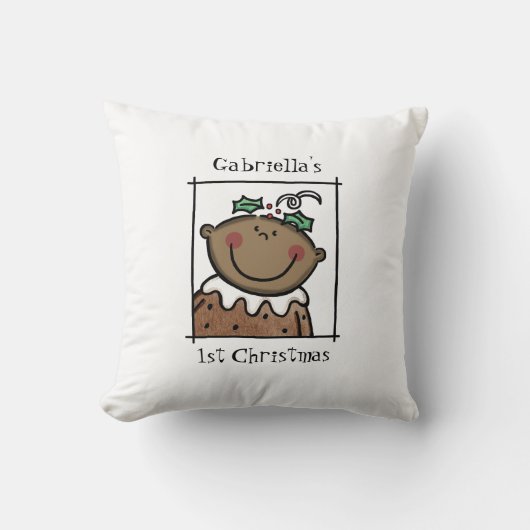 Coussin 1er Noël de bébé sur mesure teint foncé visage (Recto)