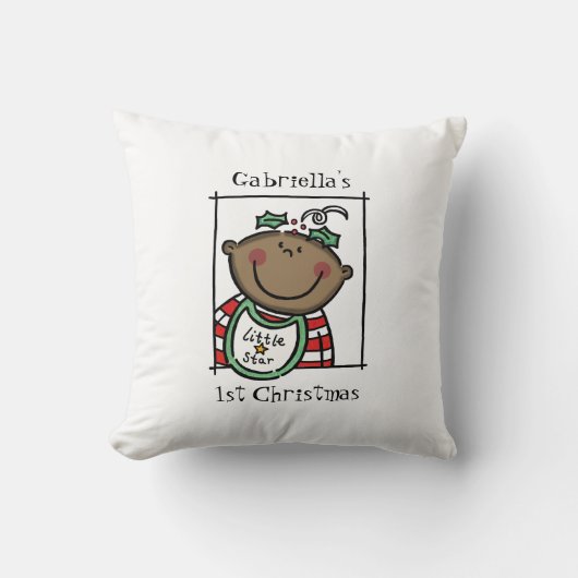 Coussin 1er Noël de bébé sur mesure teint foncé visage (Recto)