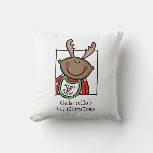 Coussin 1er Noël de bébé sur mesure teint foncé visage (Recto)