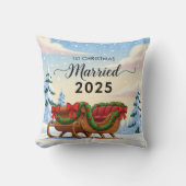 Coussin 1er Noël de Mariage 2025 | Nouveau Traîneau enneig (Recto)