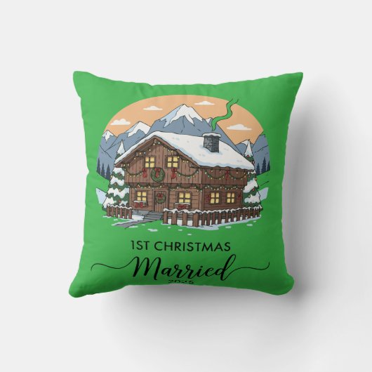 Coussin 1er Noël de mariage 2025 Ornement de cabine rustiq (Verso)