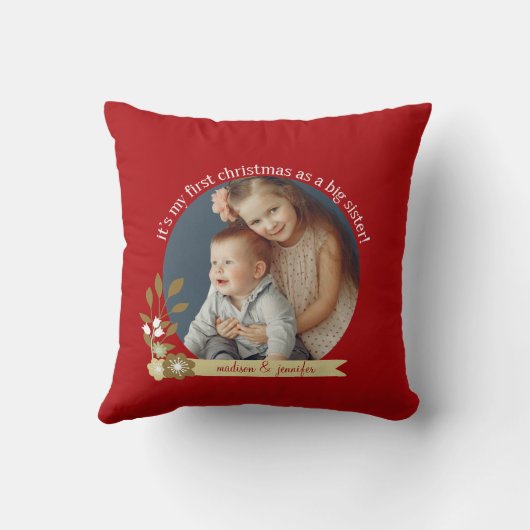 Coussin 1er Noël en grande soeur photo personnalisée / nom (Verso)