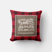 Coussin 1er Noël M. Mme Photo Burlap Buffalo Plaid (Recto)