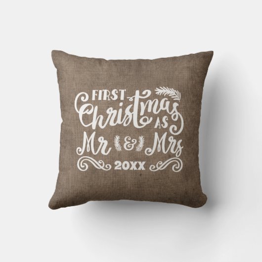 Coussin 1er Noël M. Mme Rustic Country Burlap (Verso)