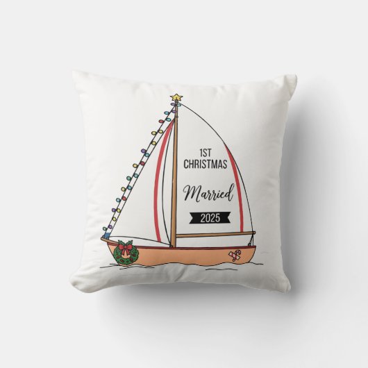 Coussin 1er Noël Mariés 2025 | Mignon Thème Marin (Recto)