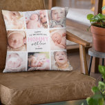 Coussin 1ère Fête des Mères Photo Collage Keepsaké<br><div class="desc">Coussin de la journée des mères personnalisées mignonne avec 8 photos de famille des enfants,  le mignon dicton "joyeuse maman du 1er jour de la mère avec amour",  un coeur rose,  et le nom de l'enfant.</div>