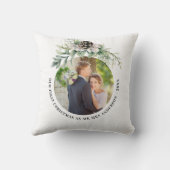 Coussin 1ère photo de noël des jeunes mariés blanc vert (Verso)