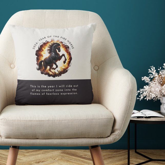 Coussin 2026 Year of the Fire Horse Motivational Quote (2026 Year of the Fire Horse Motivational Quote Throw Pillow)