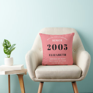 Coussin 20e Anniversaire 2005 Rose Féminin Élégant Chic