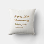Coussin 20e anniversaire marron doré nom datsimple heureux (Verso)