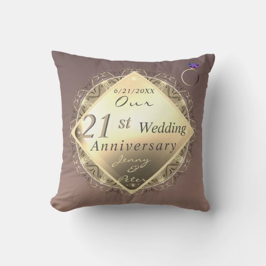 Coussin 21e anniversaire du Mariage laiton et olite (Recto)