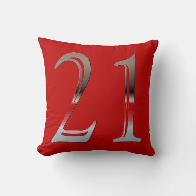 Coussin 21ème Argent | numéro 21 d'anniversaire rouge et (Recto)