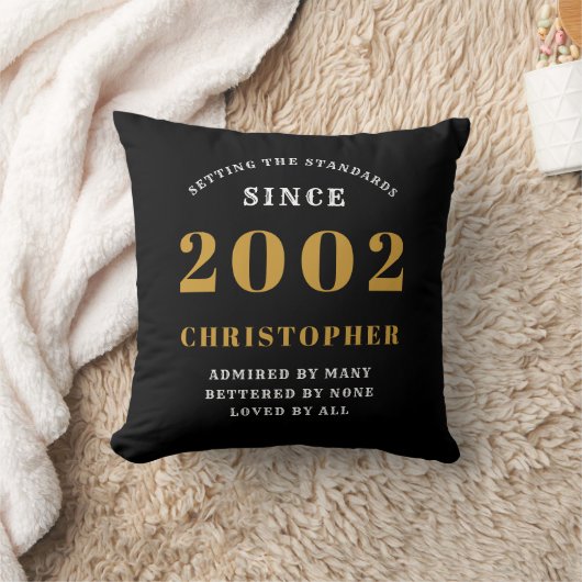 Coussin 21st Birthday Born 2002 Ajouter Nom Black Gold (Couverture)
