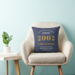 Coussin 21st Birthday Born 2002 Ajouter Nom Bleu<br><div class="desc">Personnalisé Anniversaire ajoutez votre nom et l'année lancer oreiller. Modifiez le nom et l'année avec le modèle fourni. Un merveilleux coussin de décoration d'anniversaire bleu sur mesure. Plus de cadeaux et de fournitures de fête disponibles avec le design "normes de fixation" dans le magasin.</div>