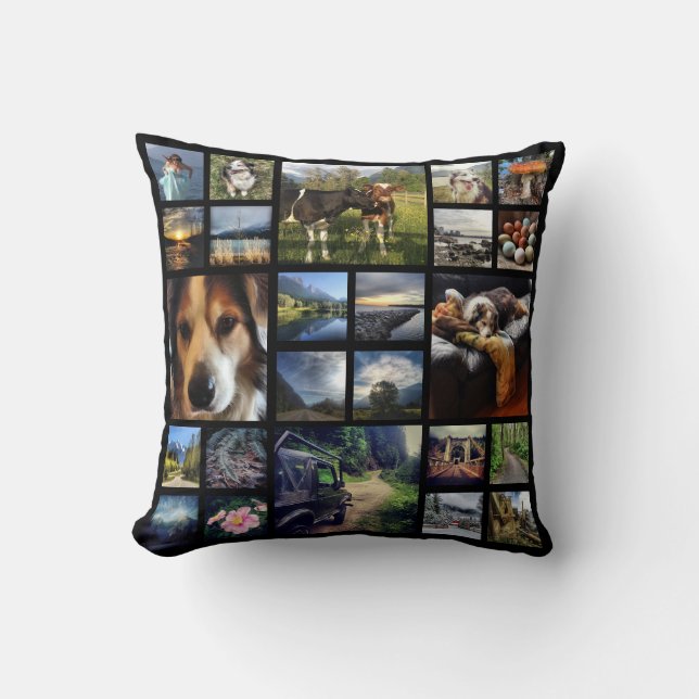 Coussin 24 noirs méga de luxe de collage de photos (Recto)