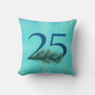 Coussin 25 Anniversaire de Naissance Élégant Plume de Paon