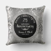 Coussin 25e anniversaire du Mariage Damas noir et argent (Verso)