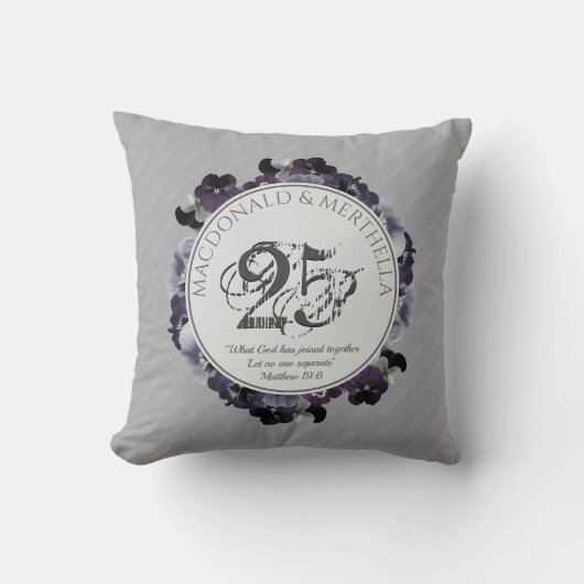 Coussin 25e anniversaire du Mariage d'ARGENT | chrétien (Recto)