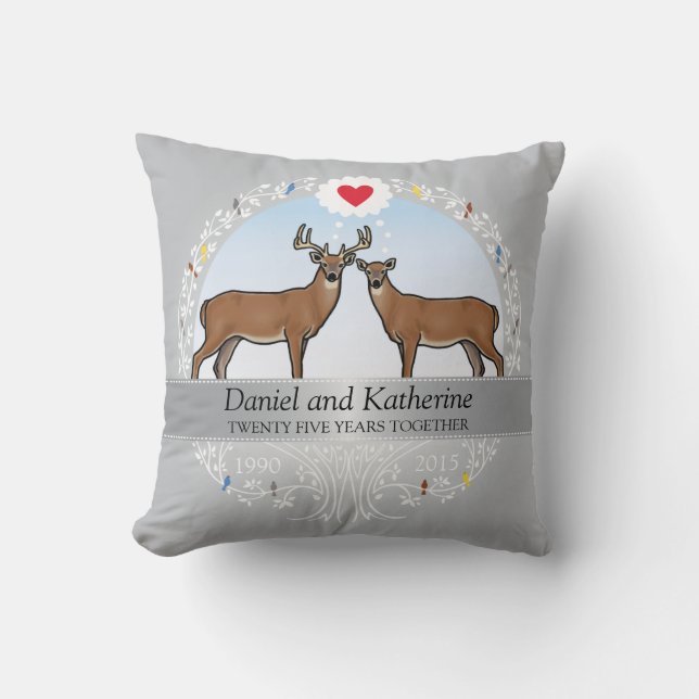 Coussin 25e anniversaire du Mariage personnalisé, Buck & D (Recto)
