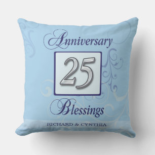 Coussin 25e anniversaire en bleu et argent