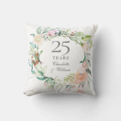 Coussin 25e anniversaire Mariage d'argent Floral Rose (Recto)