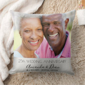 Coussin 25e anniversaire mariage photo argent élégant (Couverture)