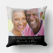 Coussin 25e anniversaire mariage photo noir moderne (Verso)