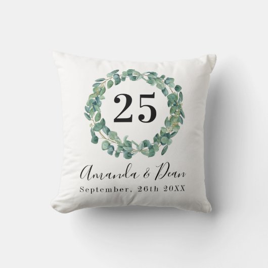 Coussin 25e couronne d'eucalyptus mariage (Recto)