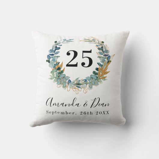 Coussin 25e couronne d'eucalyptus mariage (Verso)