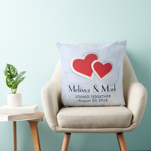 Coussin 2 Coeurs en papier rouge sur Mariage en marbre ble (Chaise)