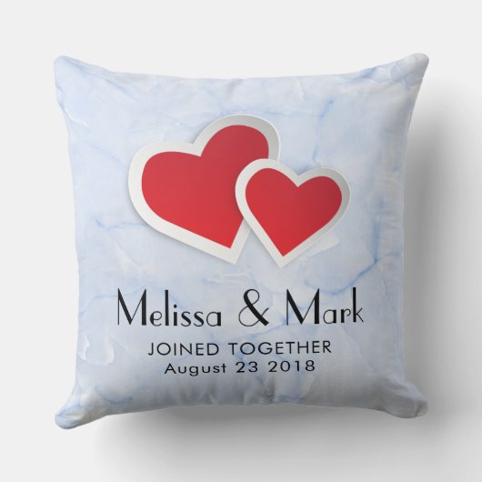 Coussin 2 Coeurs en papier rouge sur Mariage en marbre ble (Verso)
