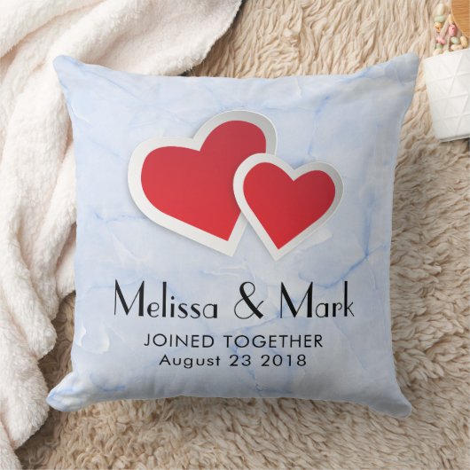 Coussin 2 Coeurs en papier rouge sur Mariage en marbre ble (Couverture)