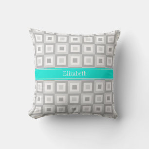 Coussin 2 Gris Wht Carré Concentré Aqua Nom Monogramme