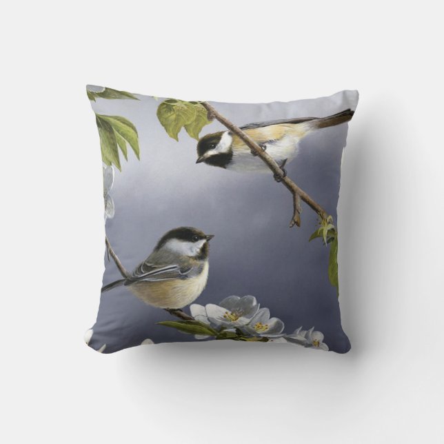 Coussin 2 mignons petits oiseaux dans un arbre Art (Recto)