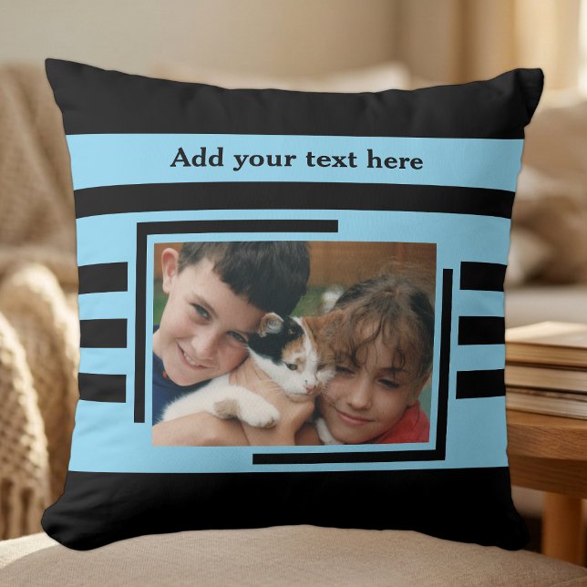 Coussin 2 photo ajouter du texte noir bleu (Créateur téléchargé)